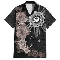 Hawaii and Philippines Together Family Matching Puletasi and Hawaiian Shirt Hibiscus Flower and Sun Badge Polynesian Pattern Grayscale LT03 Dad's Shirt - Short Sleeve Black - Polynesian Pride