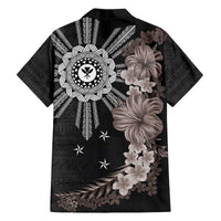 Hawaii and Philippines Together Family Matching Puletasi and Hawaiian Shirt Hibiscus Flower and Sun Badge Polynesian Pattern Grayscale LT03 - Polynesian Pride
