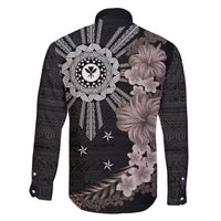 Hawaii and Philippines Together Family Matching Puletasi and Hawaiian Shirt Hibiscus Flower and Sun Badge Polynesian Pattern Grayscale LT03 - Polynesian Pride