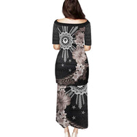 Hawaii and Philippines Together Family Matching Puletasi and Hawaiian Shirt Hibiscus Flower and Sun Badge Polynesian Pattern Grayscale LT03 - Polynesian Pride