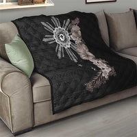 Hawaii and Philippines Together Quilt Hibiscus Flower and Sun Badge Polynesian Pattern Grayscale