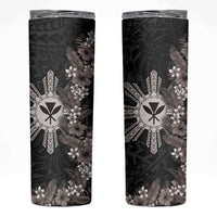 Hawaii and Philippines Together Skinny Tumbler Hibiscus Flower and Sun Badge Polynesian Pattern Grayscale LT03 Black - Polynesian Pride
