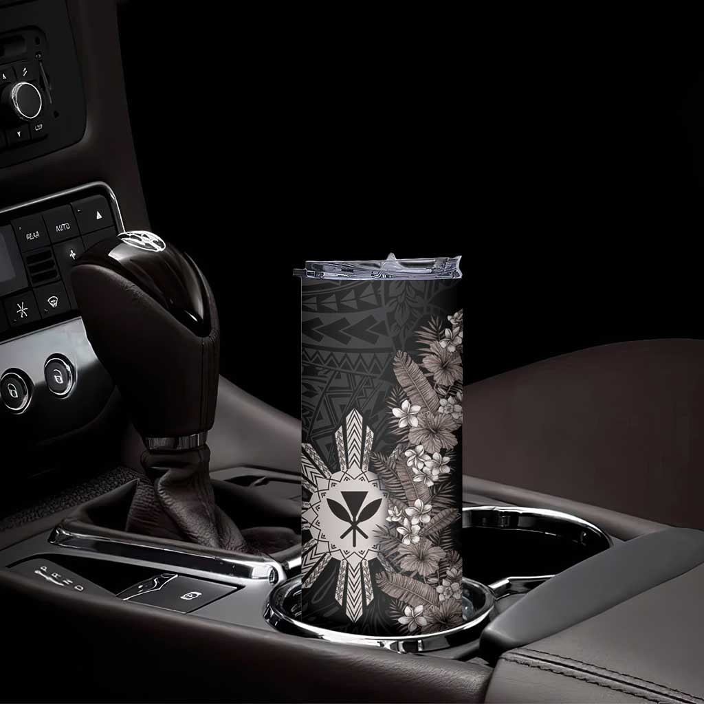 Hawaii and Philippines Together Skinny Tumbler Hibiscus Flower and Sun Badge Polynesian Pattern Grayscale LT03 - Polynesian Pride