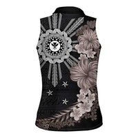 Hawaii and Philippines Together Women Sleeveless Polo Shirt Hibiscus Flower and Sun Badge Polynesian Pattern Grayscale LT03 - Polynesian Pride