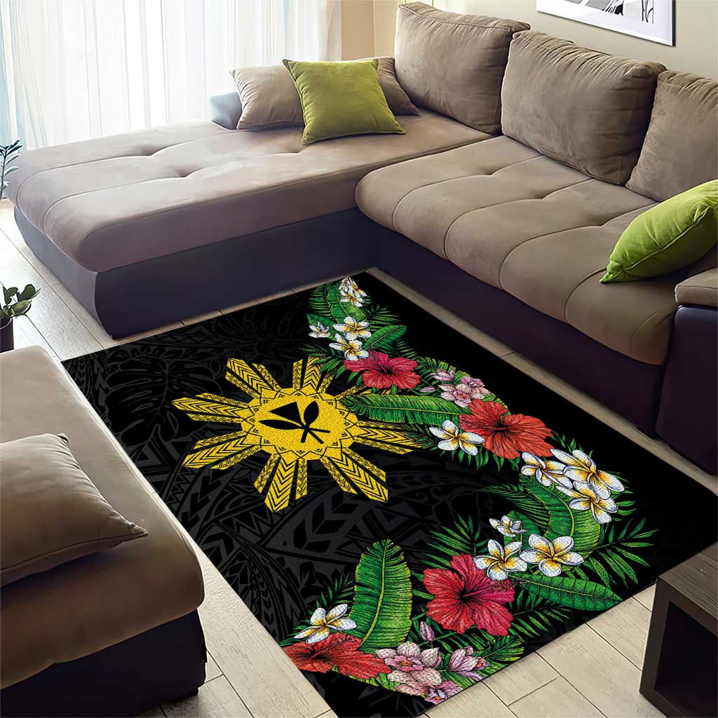 Tropical Hawaii and Philippines Area Rug Kanaka Maoli and Sun Badge Batok Tattoo Colorful LT03 - Polynesian Pride
