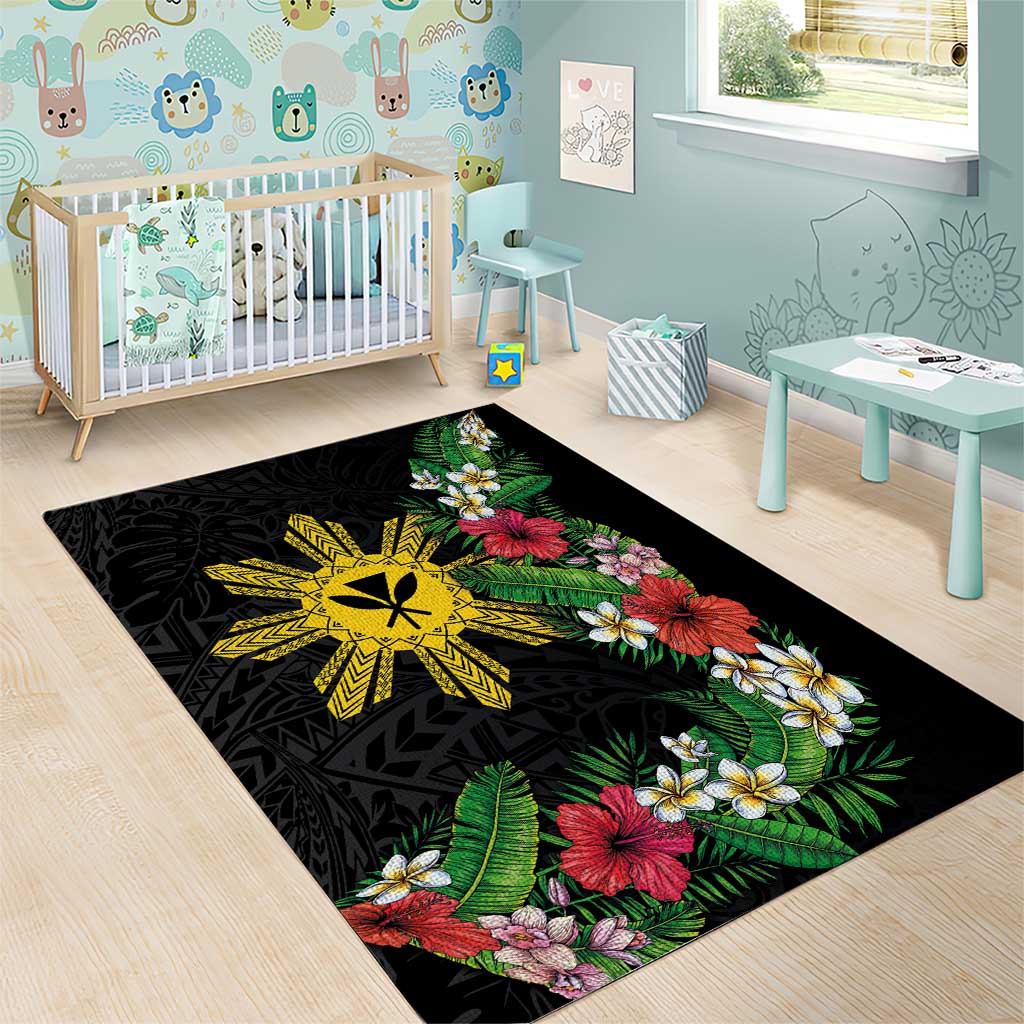 Tropical Hawaii and Philippines Area Rug Kanaka Maoli and Sun Badge Batok Tattoo Colorful LT03 - Polynesian Pride