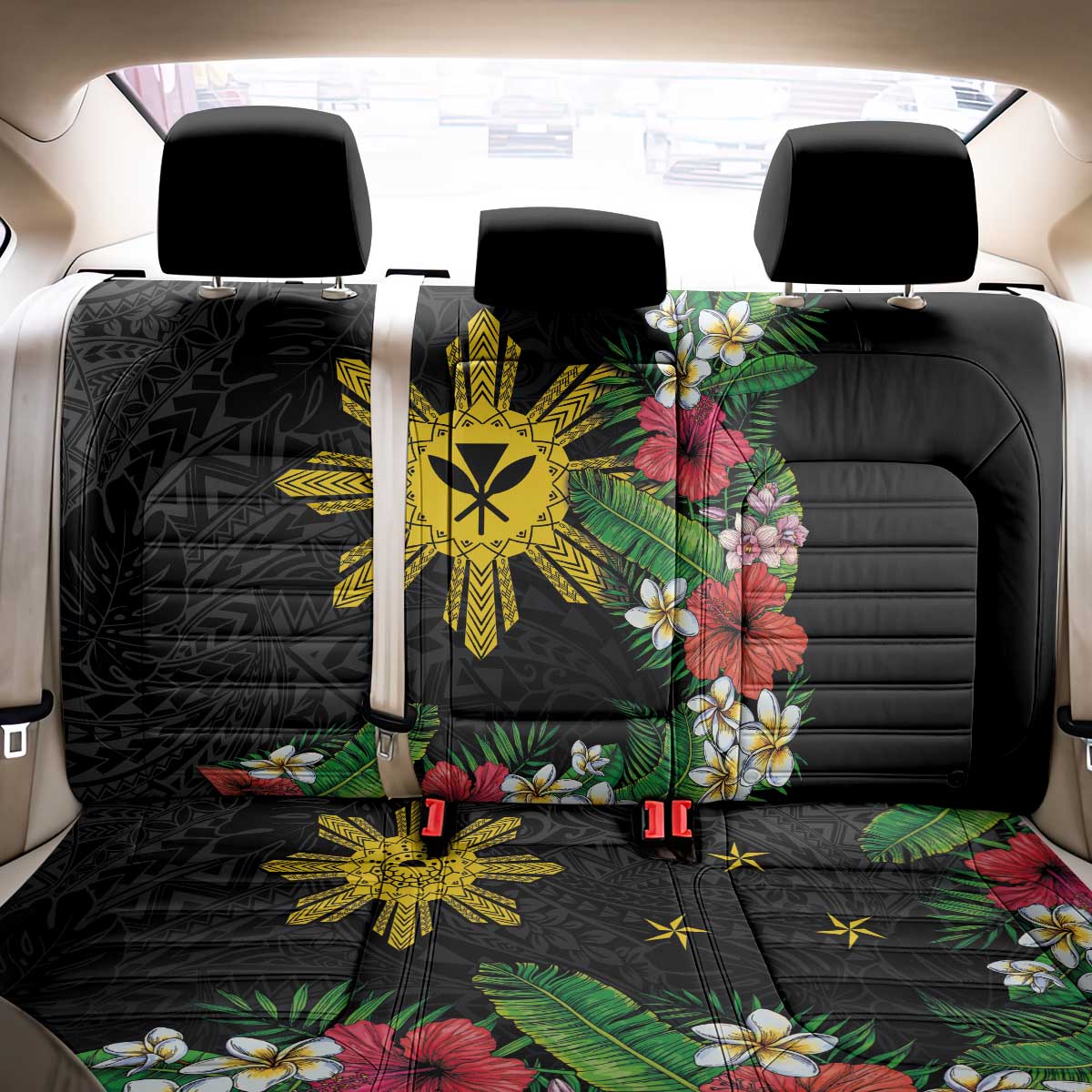 Tropical Hawaii and Philippines Back Car Seat Cover Kanaka Maoli and Sun Badge Batok Tattoo Colorful LT03 - Polynesian Pride
