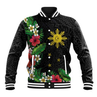 Tropical Hawaii and Philippines Baseball Jacket Kanaka Maoli and Sun Badge Batok Tattoo Colorful LT03 Unisex Black - Polynesian Pride