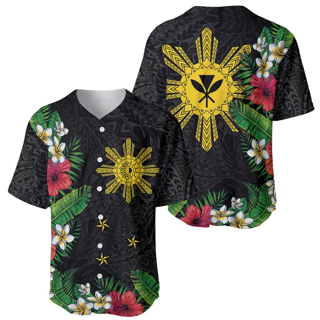 Tropical Hawaii and Philippines Baseball Jersey Kanaka Maoli and Sun Badge Batok Tattoo Colorful LT03 - Polynesian Pride
