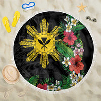 Tropical Hawaii and Philippines Beach Blanket Kanaka Maoli and Sun Badge Batok Tattoo Colorful LT03 One Size 150cm Black - Polynesian Pride