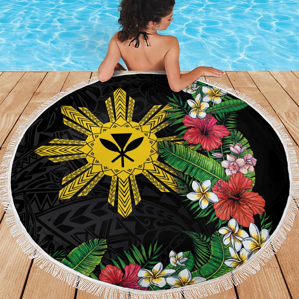 Tropical Hawaii and Philippines Beach Blanket Kanaka Maoli and Sun Badge Batok Tattoo Colorful LT03 - Polynesian Pride