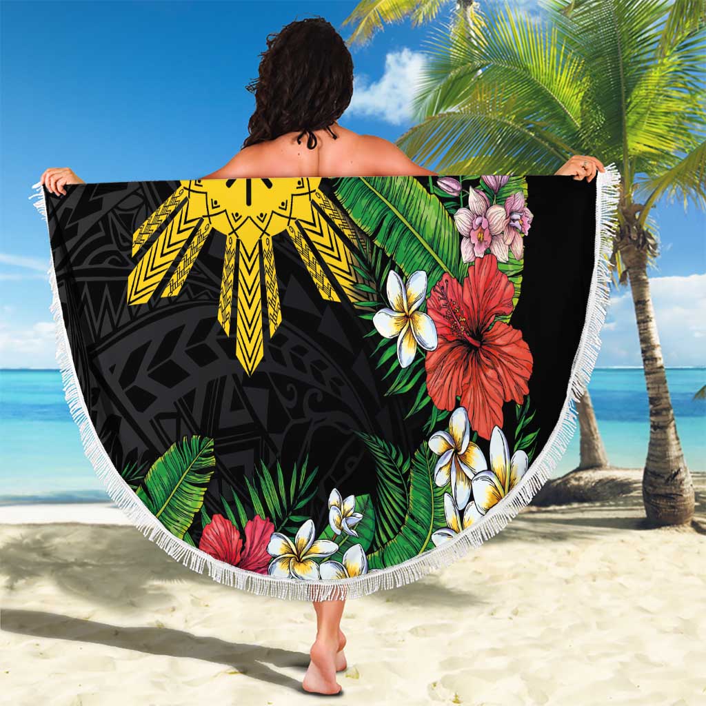 Tropical Hawaii and Philippines Beach Blanket Kanaka Maoli and Sun Badge Batok Tattoo Colorful LT03 - Polynesian Pride