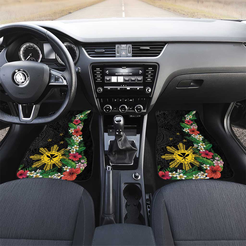 Tropical Hawaii and Philippines Car Mats Kanaka Maoli and Sun Badge Batok Tattoo Colorful LT03 Set 2pcs - Front Black - Polynesian Pride