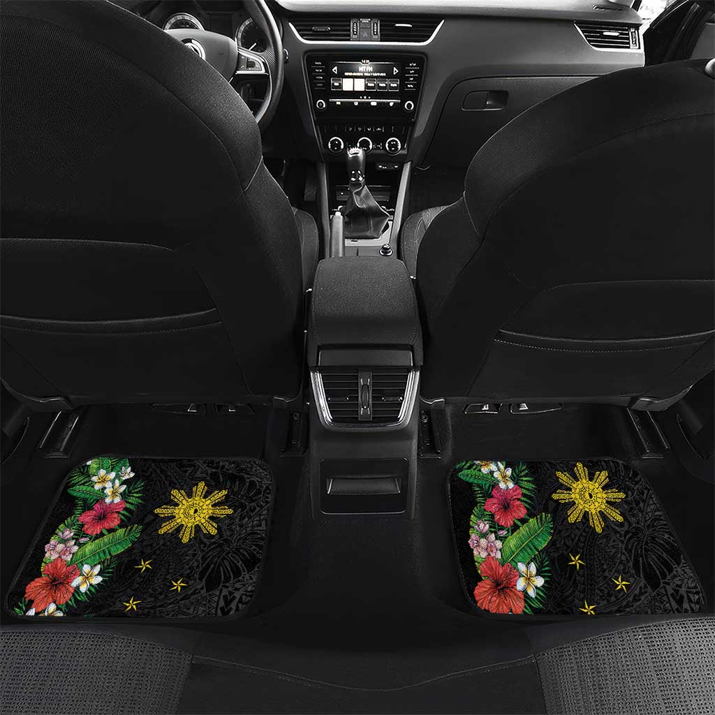 Tropical Hawaii and Philippines Car Mats Kanaka Maoli and Sun Badge Batok Tattoo Colorful LT03 Set 2pcs - Back Black - Polynesian Pride