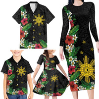 Tropical Hawaii and Philippines Family Matching Long Sleeve Bodycon Dress and Hawaiian Shirt Kanaka Maoli and Sun Badge Batok Tattoo Colorful LT03 - Polynesian Pride