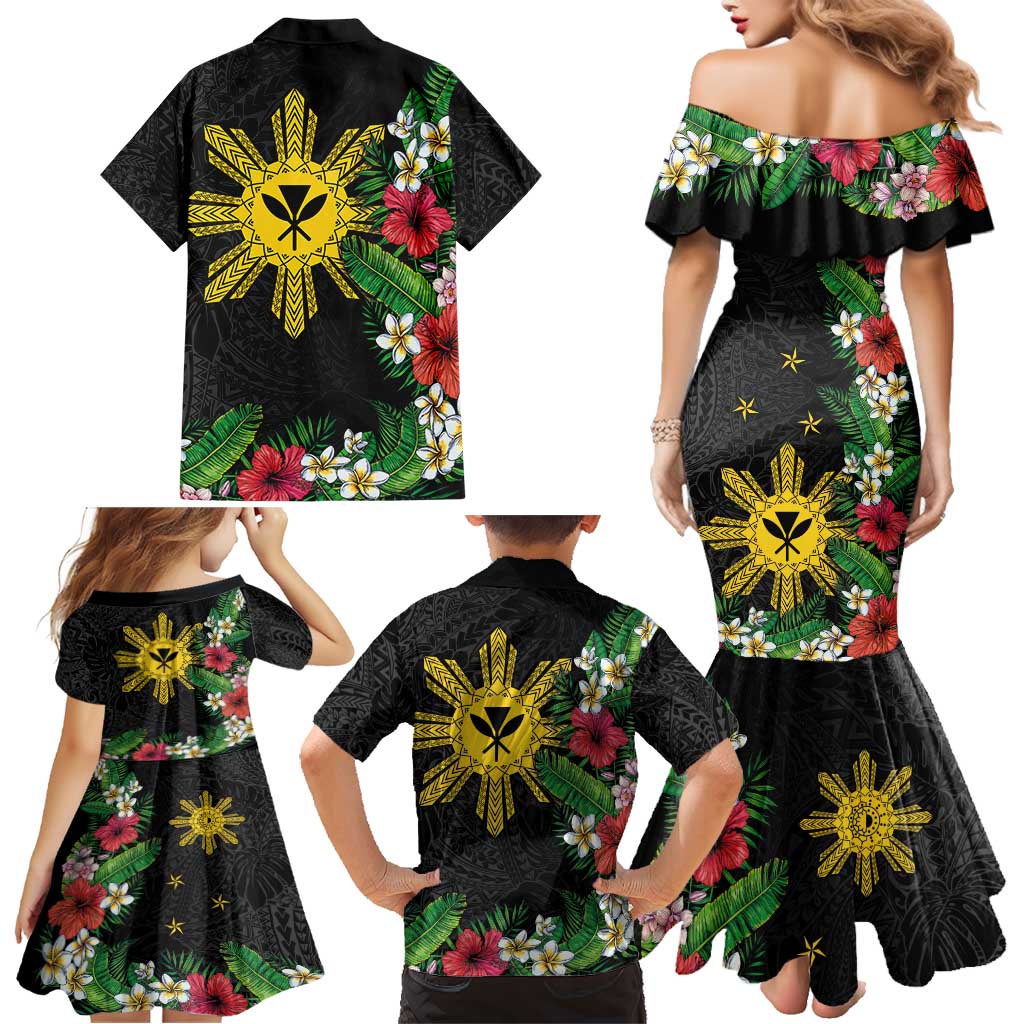 Tropical Hawaii and Philippines Family Matching Mermaid Dress and Hawaiian Shirt Kanaka Maoli and Sun Badge Batok Tattoo Colorful LT03 - Polynesian Pride