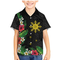 Tropical Hawaii and Philippines Family Matching Mermaid Dress and Hawaiian Shirt Kanaka Maoli and Sun Badge Batok Tattoo Colorful LT03 Son's Shirt Black - Polynesian Pride