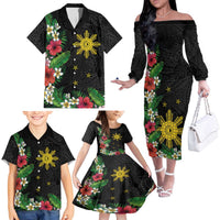 Tropical Hawaii and Philippines Family Matching Off The Shoulder Long Sleeve Dress and Hawaiian Shirt Kanaka Maoli and Sun Badge Batok Tattoo Colorful LT03 - Polynesian Pride