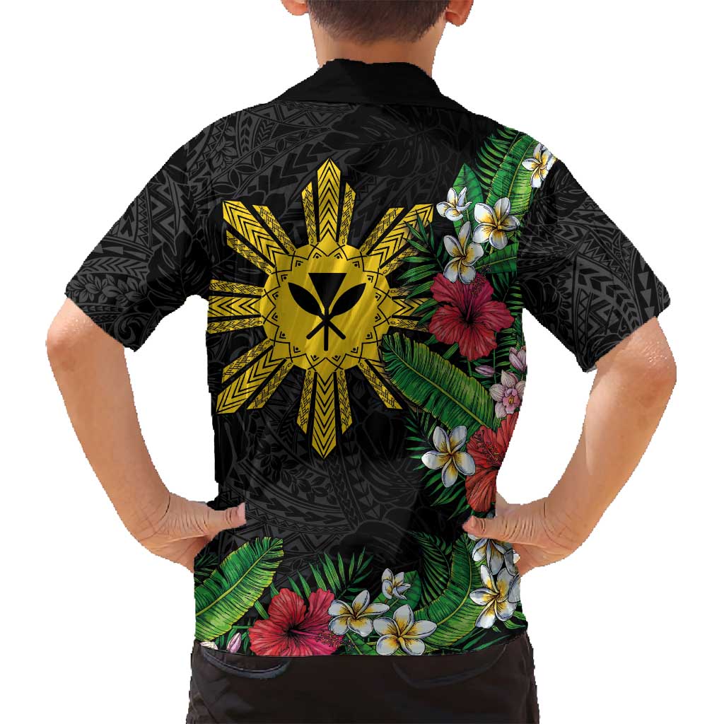 Tropical Hawaii and Philippines Family Matching Off Shoulder Maxi Dress and Hawaiian Shirt Kanaka Maoli and Sun Badge Batok Tattoo Colorful LT03 - Polynesian Pride