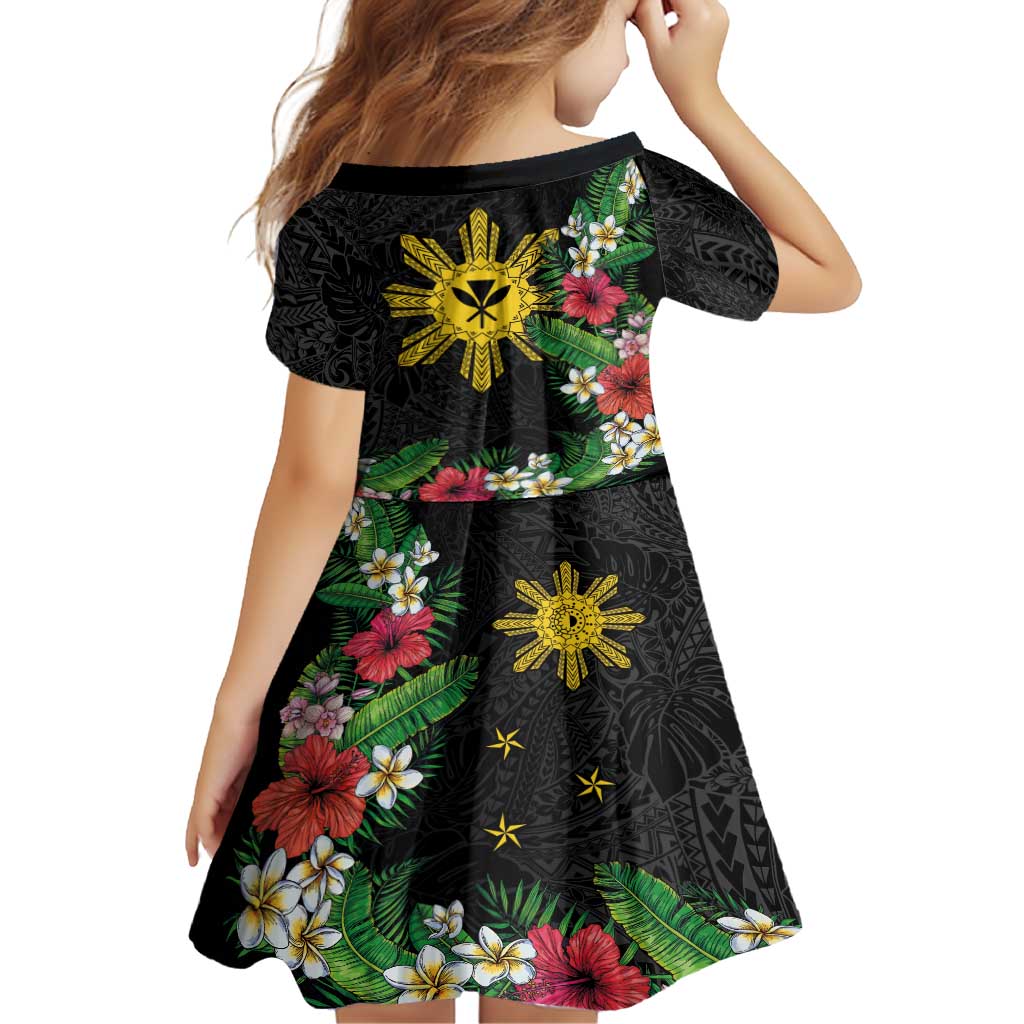 Tropical Hawaii and Philippines Family Matching Off Shoulder Maxi Dress and Hawaiian Shirt Kanaka Maoli and Sun Badge Batok Tattoo Colorful LT03 - Polynesian Pride