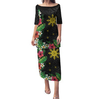 Tropical Hawaii and Philippines Family Matching Puletasi and Hawaiian Shirt Kanaka Maoli and Sun Badge Batok Tattoo Colorful LT03 Mom's Dress Black - Polynesian Pride