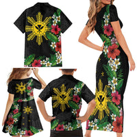 Tropical Hawaii and Philippines Family Matching Short Sleeve Bodycon Dress and Hawaiian Shirt Kanaka Maoli and Sun Badge Batok Tattoo Colorful LT03 - Polynesian Pride