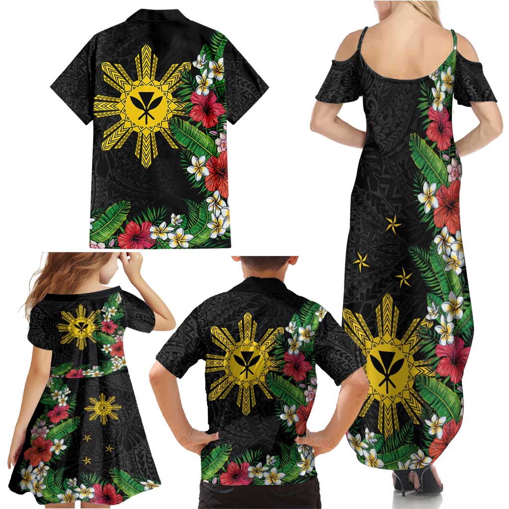 Tropical Hawaii and Philippines Family Matching Summer Maxi Dress and Hawaiian Shirt Kanaka Maoli and Sun Badge Batok Tattoo Colorful LT03 - Polynesian Pride
