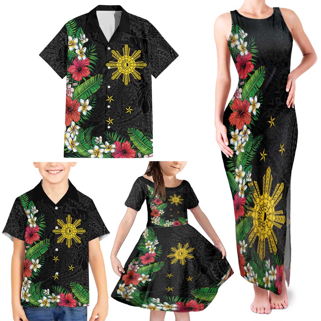 Tropical Hawaii and Philippines Family Matching Tank Maxi Dress and Hawaiian Shirt Kanaka Maoli and Sun Badge Batok Tattoo Colorful LT03 - Polynesian Pride