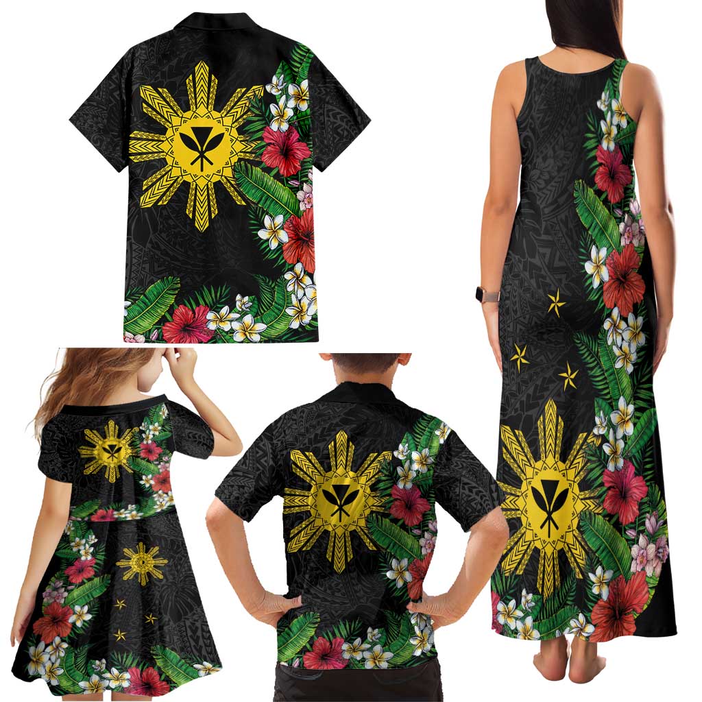 Tropical Hawaii and Philippines Family Matching Tank Maxi Dress and Hawaiian Shirt Kanaka Maoli and Sun Badge Batok Tattoo Colorful LT03 - Polynesian Pride