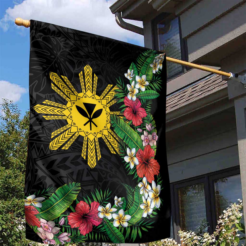 Tropical Hawaii and Philippines Garden Flag Kanaka Maoli and Sun Badge Batok Tattoo Colorful LT03 - Polynesian Pride