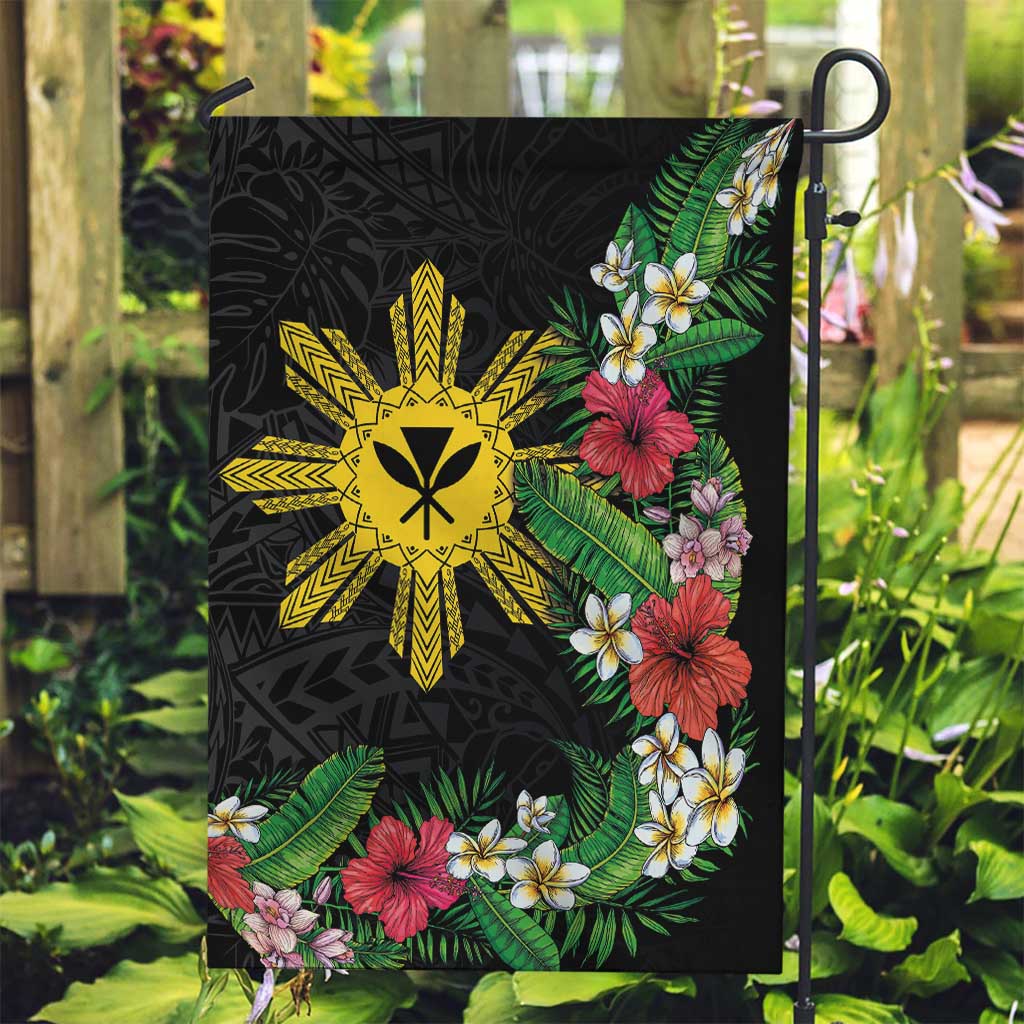 Tropical Hawaii and Philippines Garden Flag Kanaka Maoli and Sun Badge Batok Tattoo Colorful LT03 Garden Flag Black - Polynesian Pride