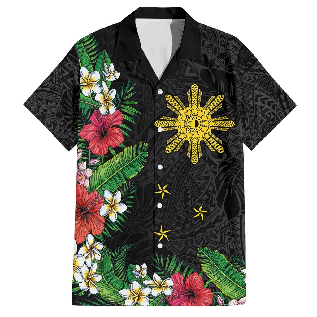 Tropical Hawaii and Philippines Hawaiian Shirt Kanaka Maoli and Sun Badge Batok Tattoo Colorful LT03 Black - Polynesian Pride