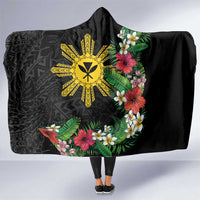 Tropical Hawaii and Philippines Hooded Blanket Kanaka Maoli and Sun Badge Batok Tattoo Colorful LT03 One Size Black - Polynesian Pride