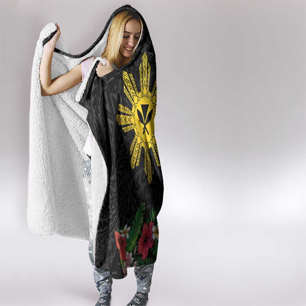 Tropical Hawaii and Philippines Hooded Blanket Kanaka Maoli and Sun Badge Batok Tattoo Colorful LT03 - Polynesian Pride