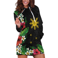 Tropical Hawaii and Philippines Hoodie Dress Kanaka Maoli and Sun Badge Batok Tattoo Colorful LT03 Black - Polynesian Pride