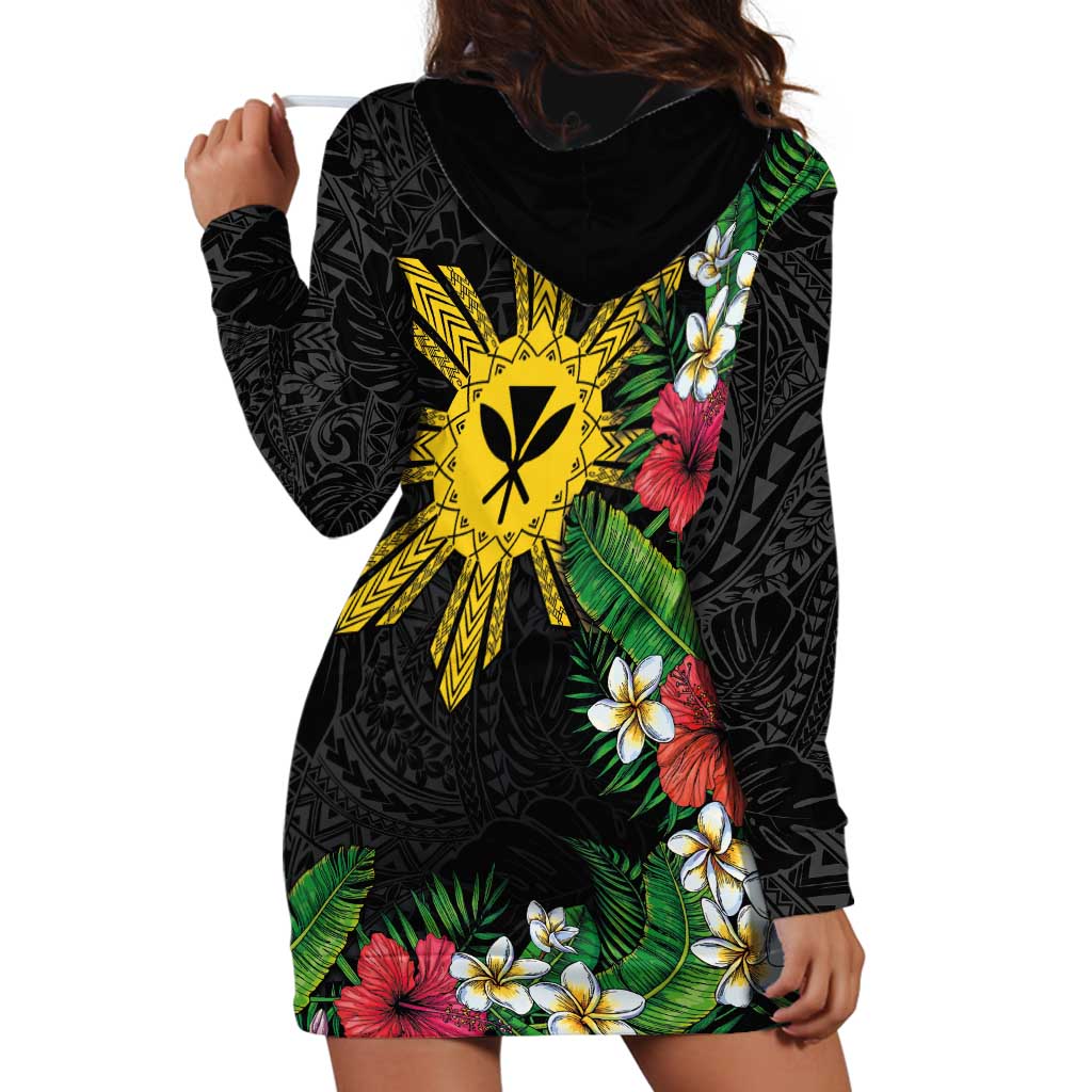 Tropical Hawaii and Philippines Hoodie Dress Kanaka Maoli and Sun Badge Batok Tattoo Colorful LT03 - Polynesian Pride