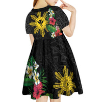 Tropical Hawaii and Philippines Kid Short Sleeve Dress Kanaka Maoli and Sun Badge Batok Tattoo Colorful LT03 - Polynesian Pride