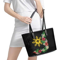Tropical Hawaii and Philippines Leather Tote Bag Kanaka Maoli and Sun Badge Batok Tattoo Colorful LT03 - Polynesian Pride