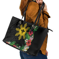 Tropical Hawaii and Philippines Leather Tote Bag Kanaka Maoli and Sun Badge Batok Tattoo Colorful LT03 - Polynesian Pride