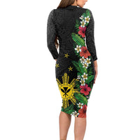 Tropical Hawaii and Philippines Long Sleeve Bodycon Dress Kanaka Maoli and Sun Badge Batok Tattoo Colorful LT03 - Polynesian Pride