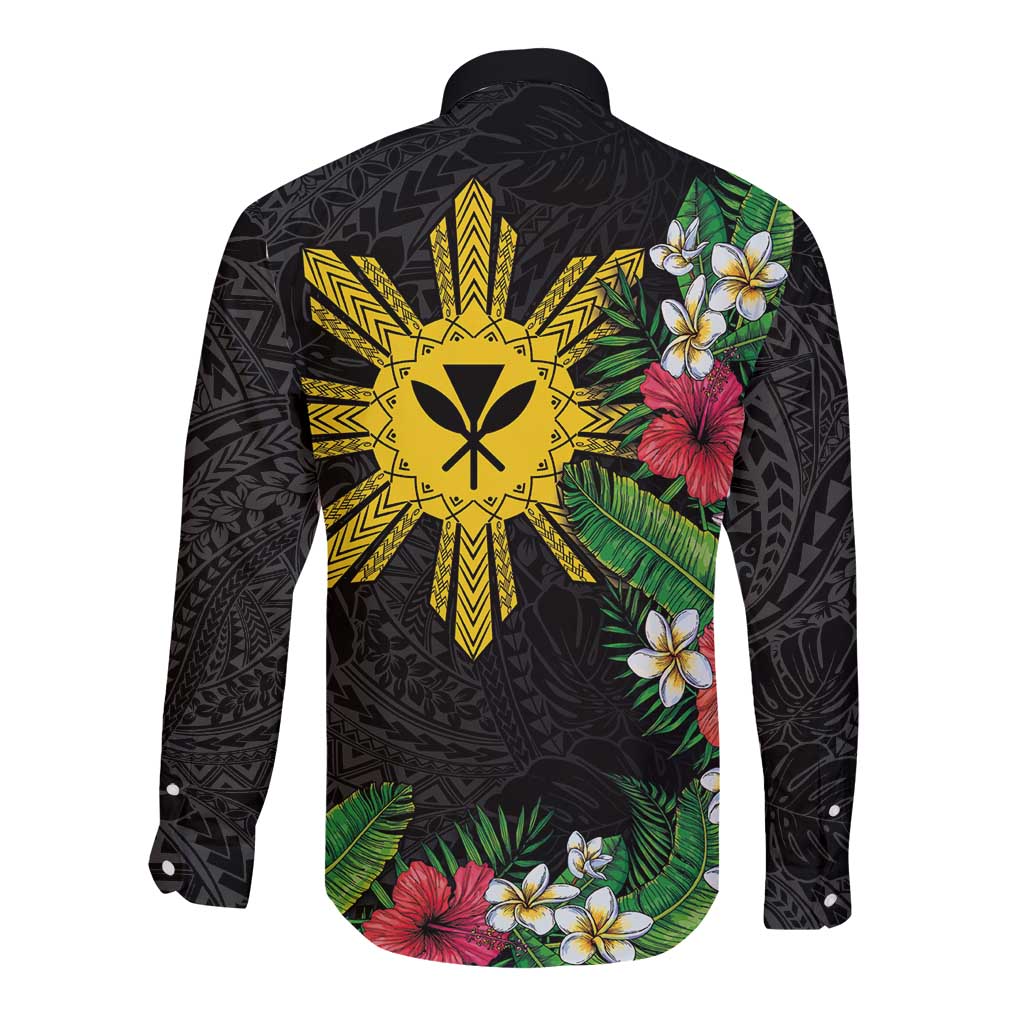 Tropical Hawaii and Philippines Long Sleeve Button Shirt Kanaka Maoli and Sun Badge Batok Tattoo Colorful LT03 - Polynesian Pride