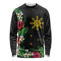 Tropical Hawaii and Philippines Long Sleeve Shirt Kanaka Maoli and Sun Badge Batok Tattoo Colorful LT03 Unisex Black - Polynesian Pride