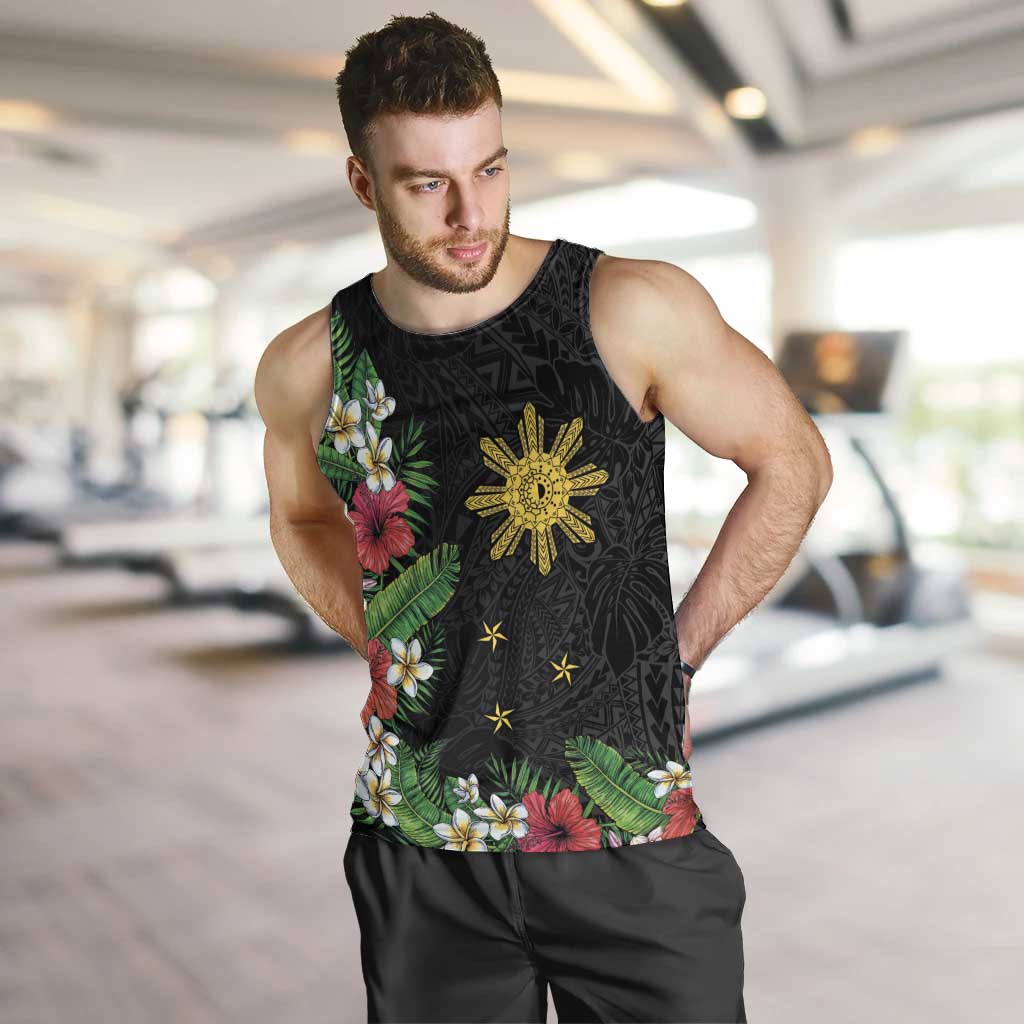Tropical Hawaii and Philippines Men Tank Top Kanaka Maoli and Sun Badge Batok Tattoo Colorful LT03 Black - Polynesian Pride