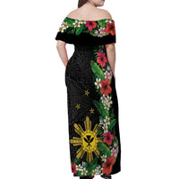 Tropical Hawaii and Philippines Off Shoulder Maxi Dress Kanaka Maoli and Sun Badge Batok Tattoo Colorful LT03 - Polynesian Pride