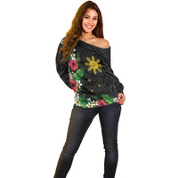Tropical Hawaii and Philippines Off Shoulder Sweater Kanaka Maoli and Sun Badge Batok Tattoo Colorful LT03 - Polynesian Pride