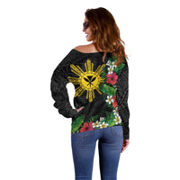 Tropical Hawaii and Philippines Off Shoulder Sweater Kanaka Maoli and Sun Badge Batok Tattoo Colorful LT03 - Polynesian Pride