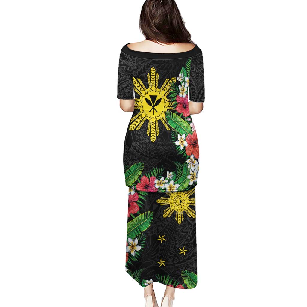 Tropical Hawaii and Philippines Puletasi Kanaka Maoli and Sun Badge Batok Tattoo Colorful LT03 - Polynesian Pride