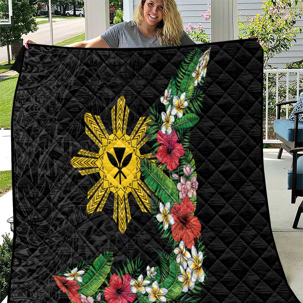 Tropical Hawaii and Philippines Quilt Kanaka Maoli and Sun Badge Batok Tattoo Colorful LT03 Black - Polynesian Pride