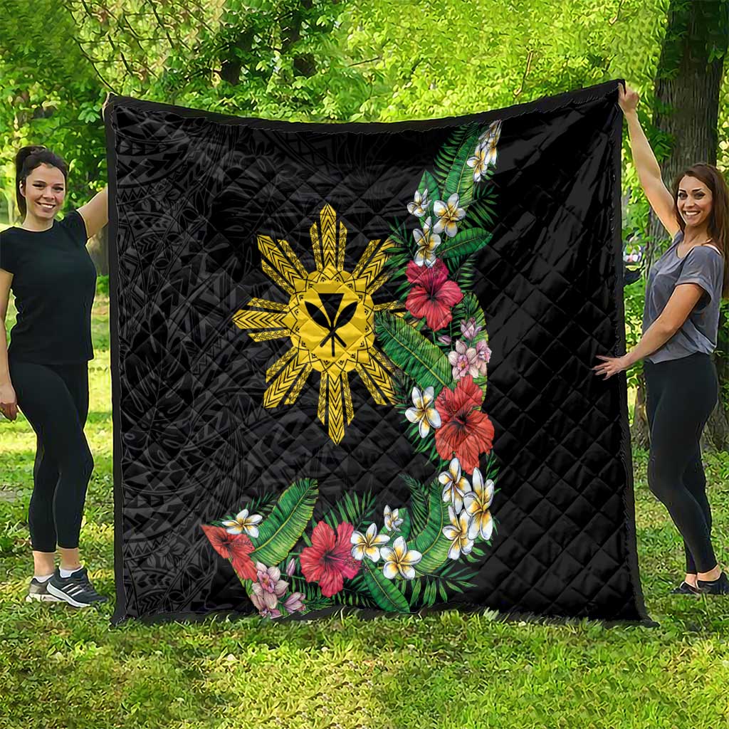 Tropical Hawaii and Philippines Quilt Kanaka Maoli and Sun Badge Batok Tattoo Colorful LT03 - Polynesian Pride