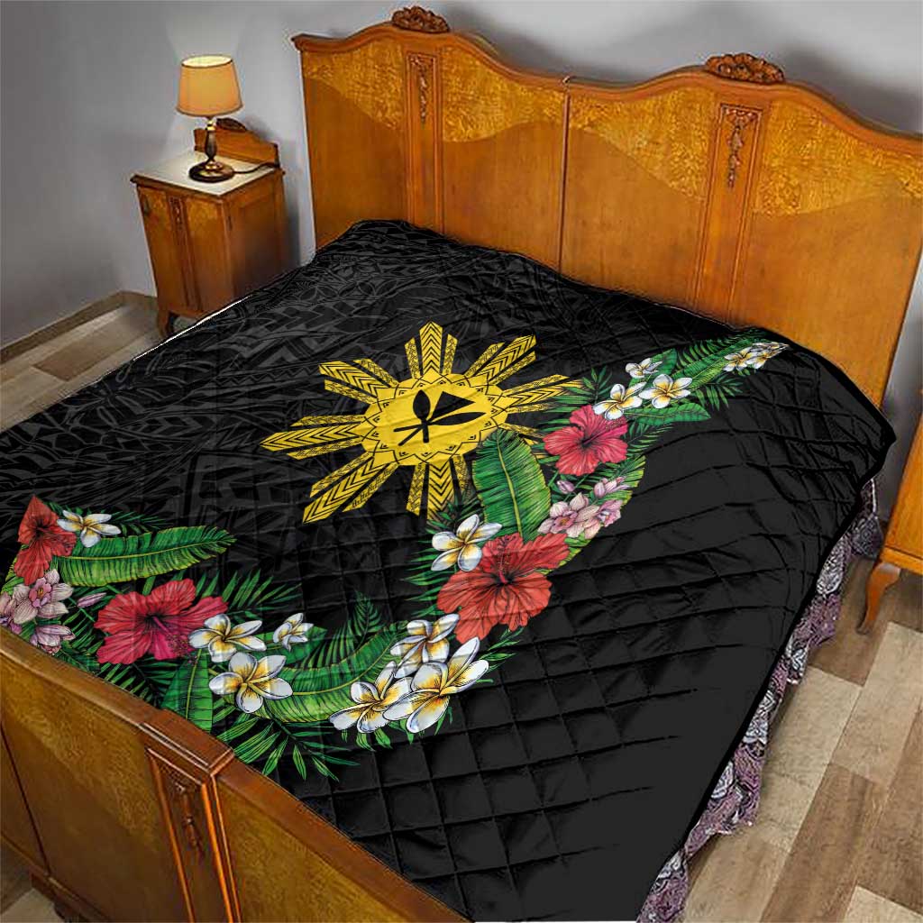Tropical Hawaii and Philippines Quilt Kanaka Maoli and Sun Badge Batok Tattoo Colorful LT03 - Polynesian Pride
